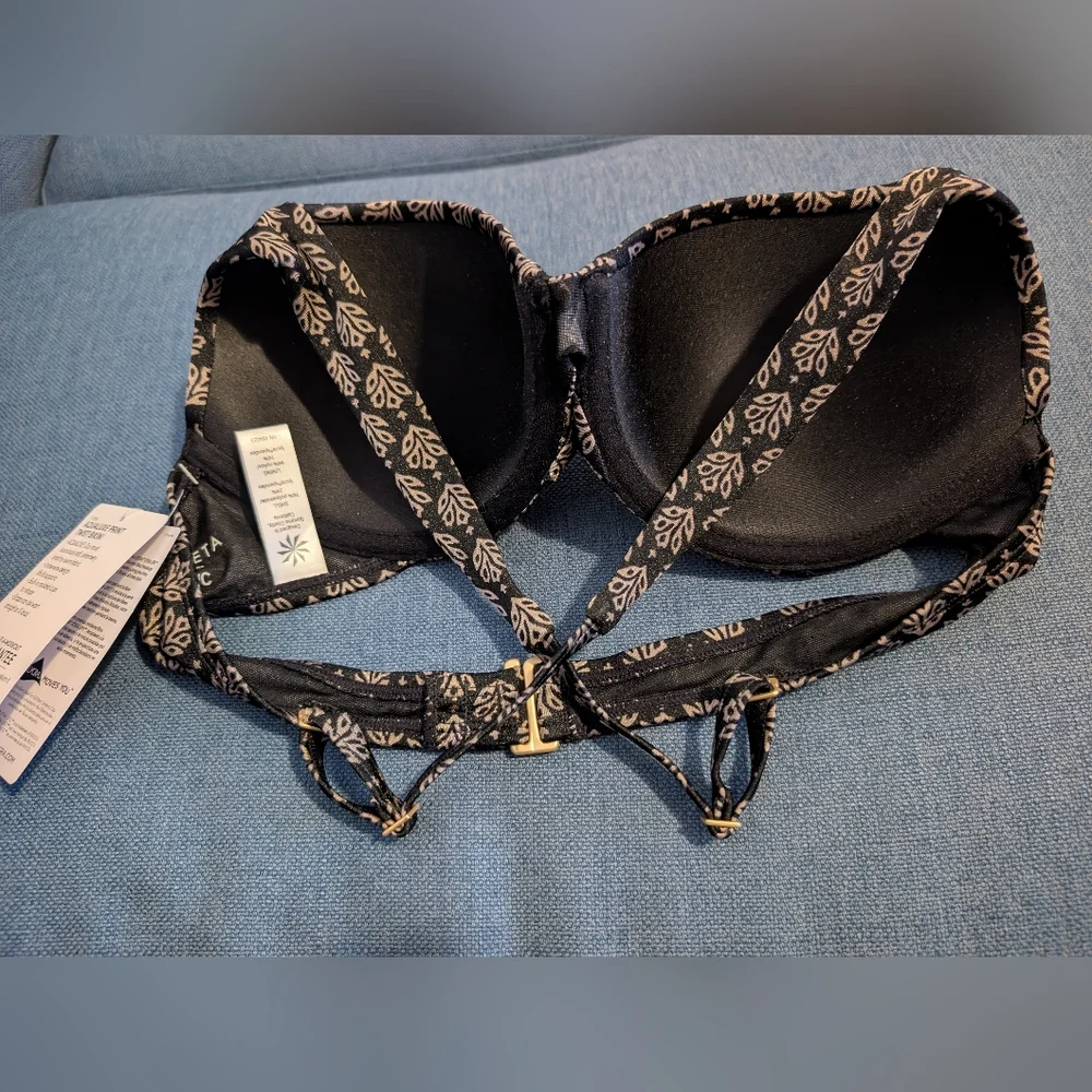 NWT ATHLETA Underwire Bikini Top 34B/C Aqualuxe Print Twist Black Brown Gold - Picture 4 of 4
